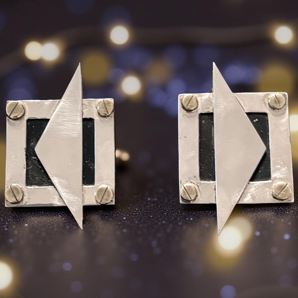 🆕 Vintage Taxco Sterling Silver Art Deco Clip-On Earrings TC-175 Mexico 925